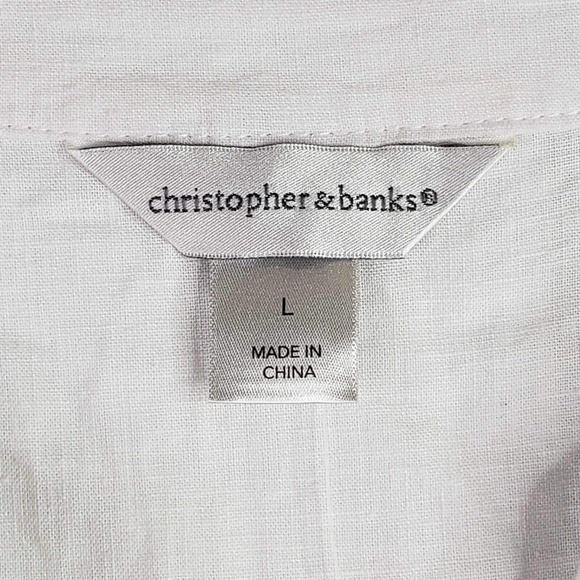 Christopher & Banks CJ Tunic Top Women's Large White V-Neck Linen Rayon Popover - Picture 6 of 10